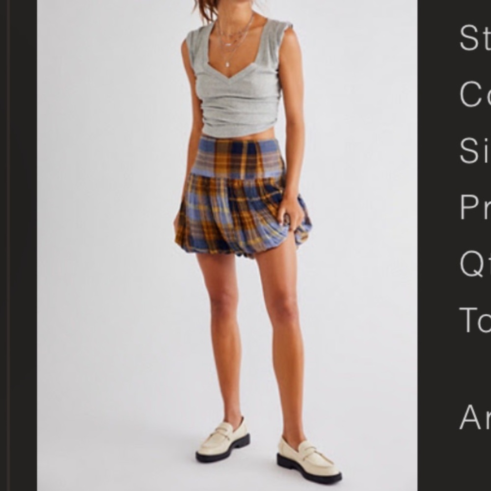 Free People Plaid Mini bubble Skirt in Blue and Brown